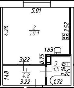 Планировка — Удача, Студия, 28 м²