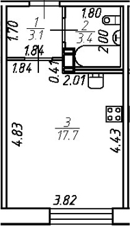Планировка — Удача, Студия, 24 м²