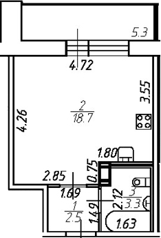 Планировка — Удача, Студия, 25 м²