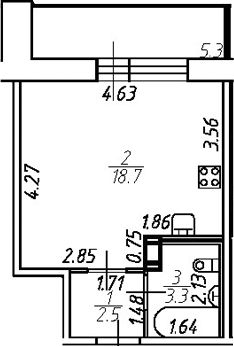Планировка — Удача, Студия, 25 м²