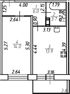 Планировка — Удача, 1-комн., 38 м²