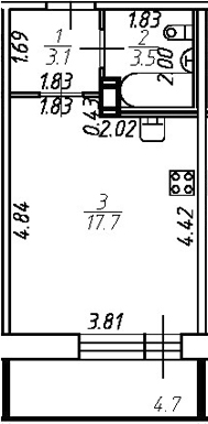 Планировка — Удача, Студия, 24 м²