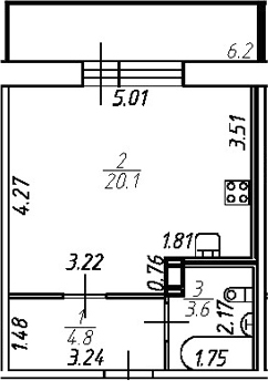 Планировка — Удача, Студия, 29 м²