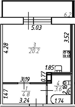 Планировка — Удача, Студия, 29 м²