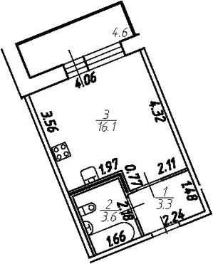 Планировка — Удача, Студия, 23 м²