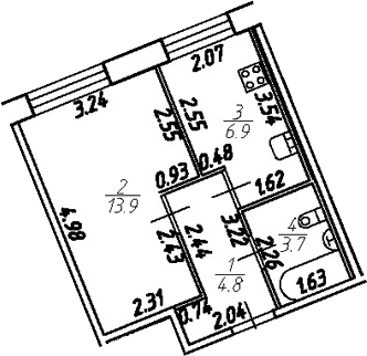 Планировка — Удача, 1-комн., 29 м²
