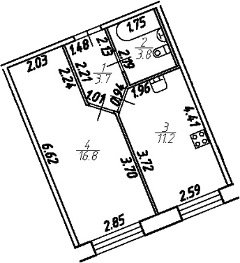 Планировка — Удача, 1-комн., 36 м²