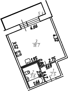 Планировка — Удача, Студия, 25 м²