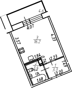 Планировка — Удача, Студия, 23 м²
