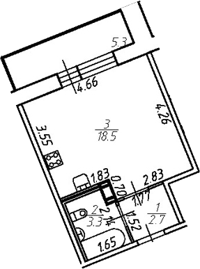 Планировка — Удача, Студия, 25 м²