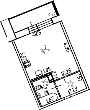 Планировка — Удача, Студия, 23 м²