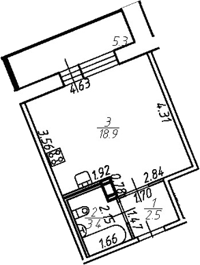 Планировка — Удача, Студия, 25 м²