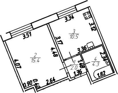 Планировка — Удача, 1-комн., 32 м²