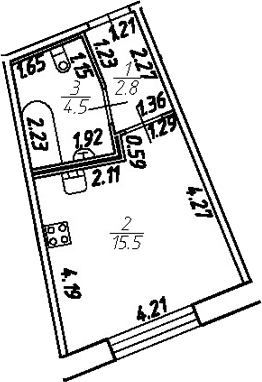 Планировка — Удача, Студия, 23 м²