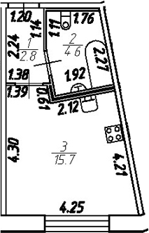 Планировка — Удача, Студия, 23 м²