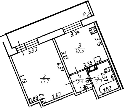 Планировка — Удача, 1-комн., 32 м²