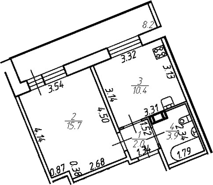 Планировка — Удача, 1-комн., 32 м²