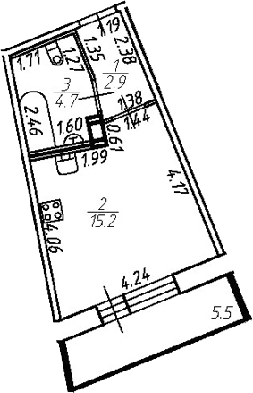 Планировка — Удача, Студия, 23 м²