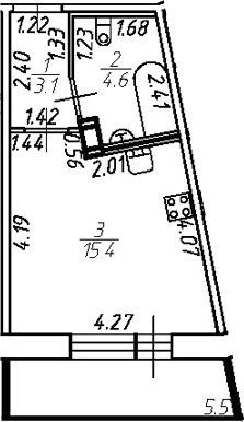 Планировка — Удача, Студия, 23 м²