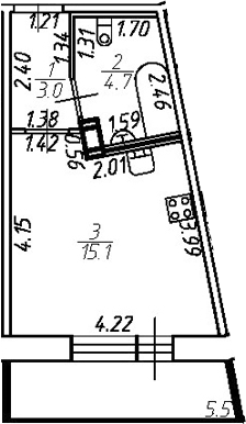 Планировка — Удача, Студия, 23 м²