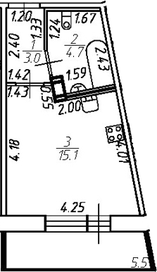 Планировка — Удача, Студия, 23 м²