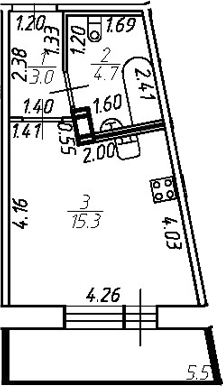 Планировка — Удача, Студия, 23 м²