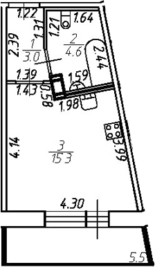 Планировка — Удача, Студия, 23 м²