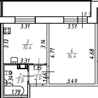 Планировка — Удача, 1-комн., 33 м²