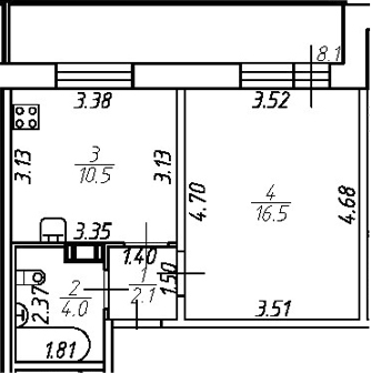 Планировка — Удача, 1-комн., 33 м²