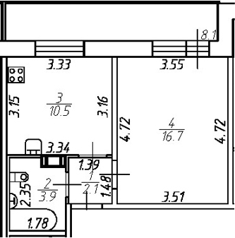 Планировка — Удача, 1-комн., 33 м²