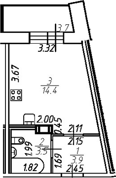 Планировка — Удача, Студия, 22 м²