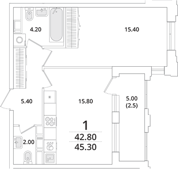 Планировка — Тайм Сквер, 2-комн., 43 м²