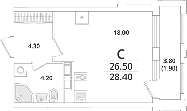 Планировка — Тайм Сквер, Студия, 27 м²