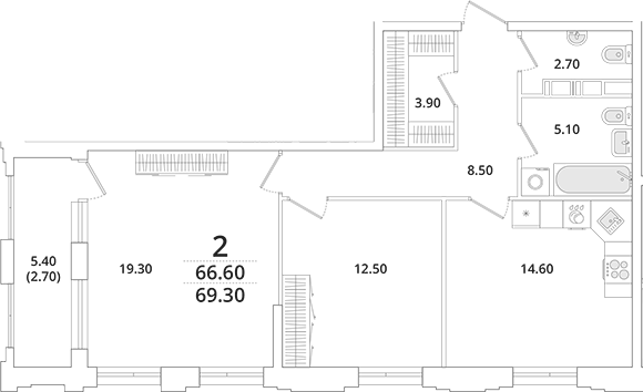 Планировка — Тайм Сквер, 2-комн., 66 м²