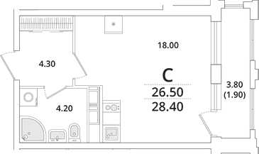 Планировка — Тайм Сквер, Студия, 27 м²