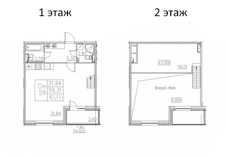 Планировка — Энфилд, Студия, 59 м²