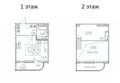 Планировка — Энфилд, Студия, 49 м²