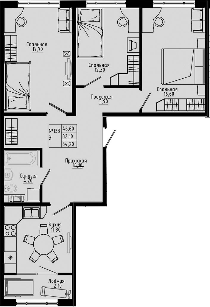 Планировка — PIXEL, 3-комн., 82 м²