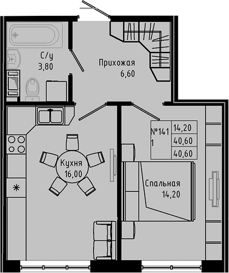 Планировка — PIXEL, 1-комн., 41 м²