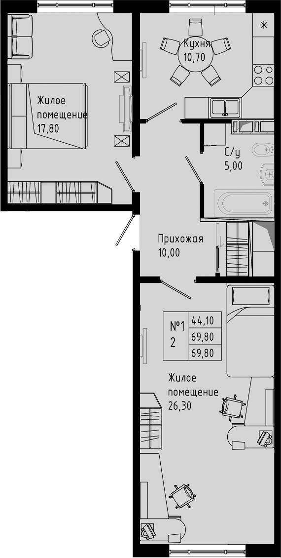 Планировка — PIXEL, 2-комн., 70 м²