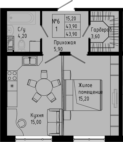 Планировка — PIXEL, 1-комн., 44 м²