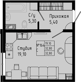 Планировка — PIXEL, Студия, 30 м²
