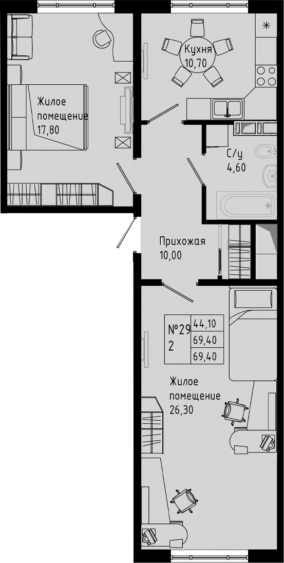 Планировка — PIXEL, 2-комн., 69 м²