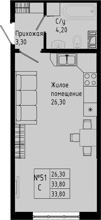 Планировка — PIXEL, Студия, 34 м²