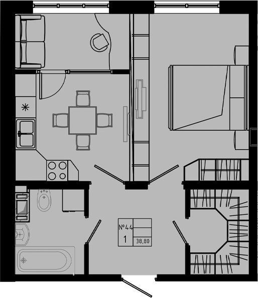 Планировка — PIXEL, 1-комн., 39 м²