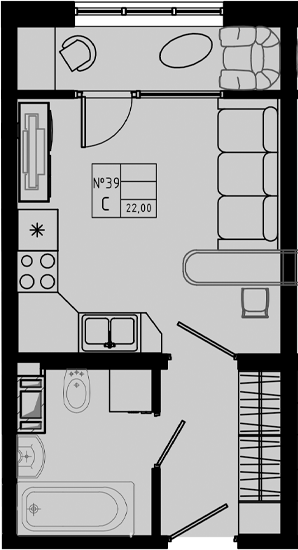 Планировка — PIXEL, Студия, 22 м²