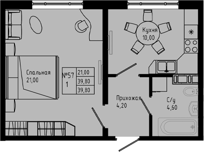 Планировка — PIXEL, 1-комн., 40 м²