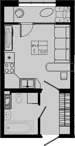Планировка — PIXEL, Студия, 22 м²