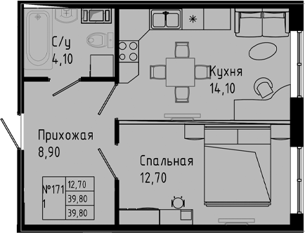 Планировка — PIXEL, 1-комн., 40 м²