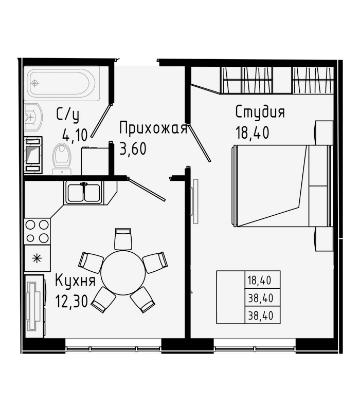 Планировка — PIXEL, 1-комн., 38 м²